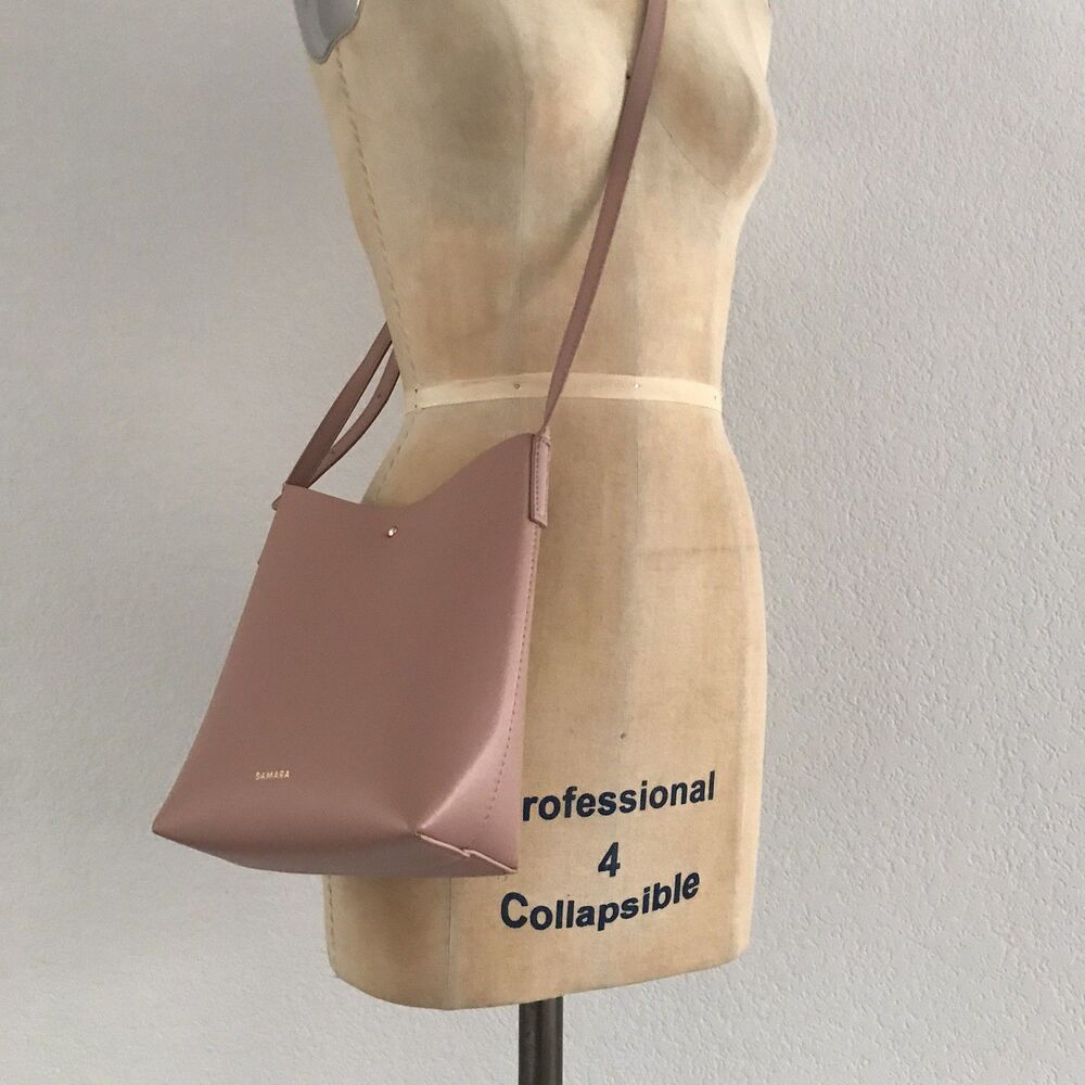 Anthro Samara Blush Pink Vegan Leather Crossbody North South Bucket Shoulder Bag